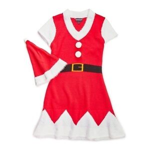 🎅 Allison Brittney 2-piecc Red & White Santa Christmas Dress w/ Hat Size Small